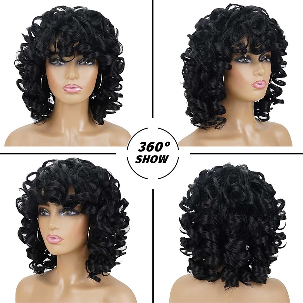 korte krullende pruiken voor zwarte vrouwen zachte zwarte grote krullende pruik met pony afro kinky krullen hittebestendige natuurlijk ogende synthetische pruik voor afro-amerikaanse vrouwen 2025 - $21.99 –P4