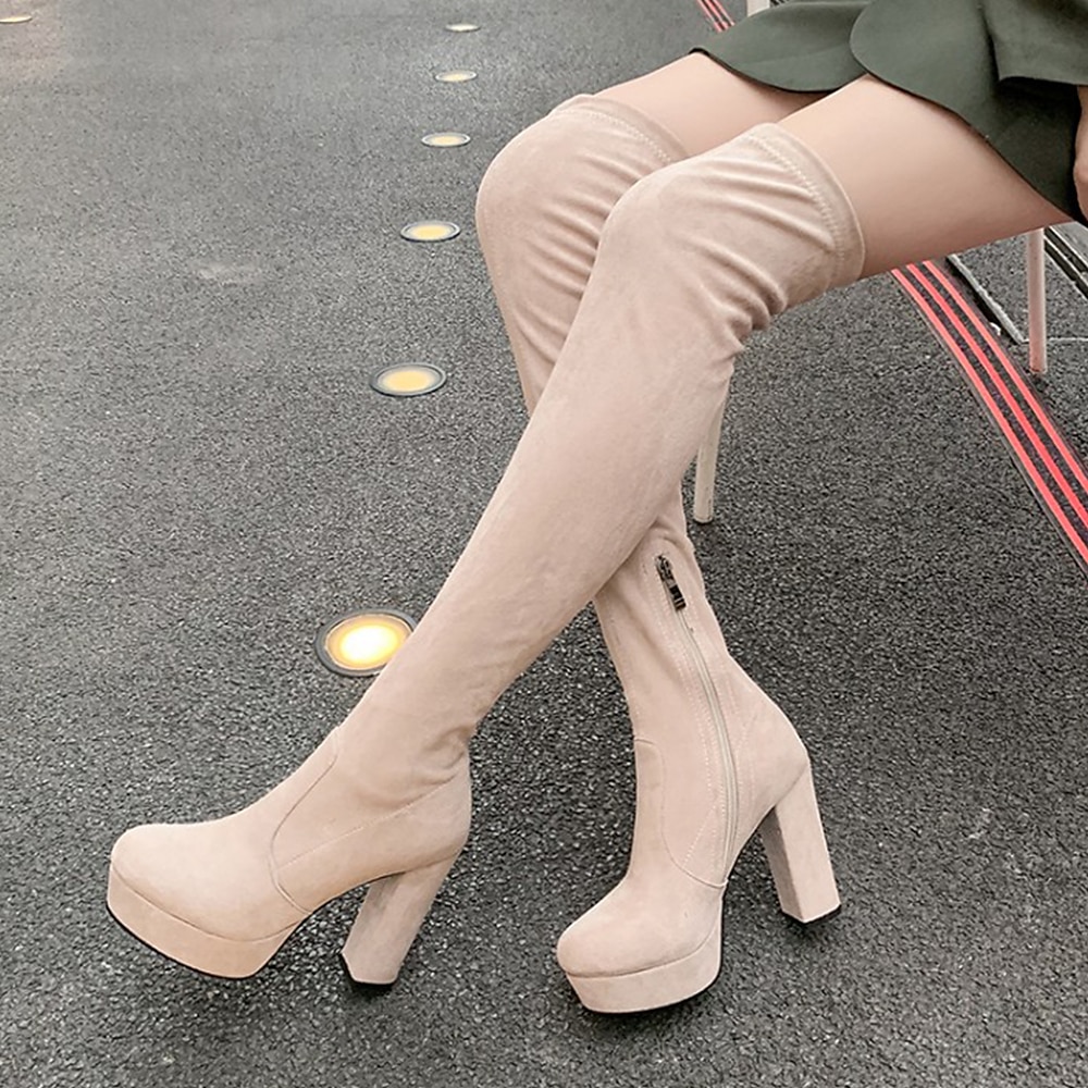 Women's Black Over-the-Knee Platform High Heel Boots with Side Zipper, Sexy Gothic Style for Night Out and Party Wear 2025 - $89.99 –P3