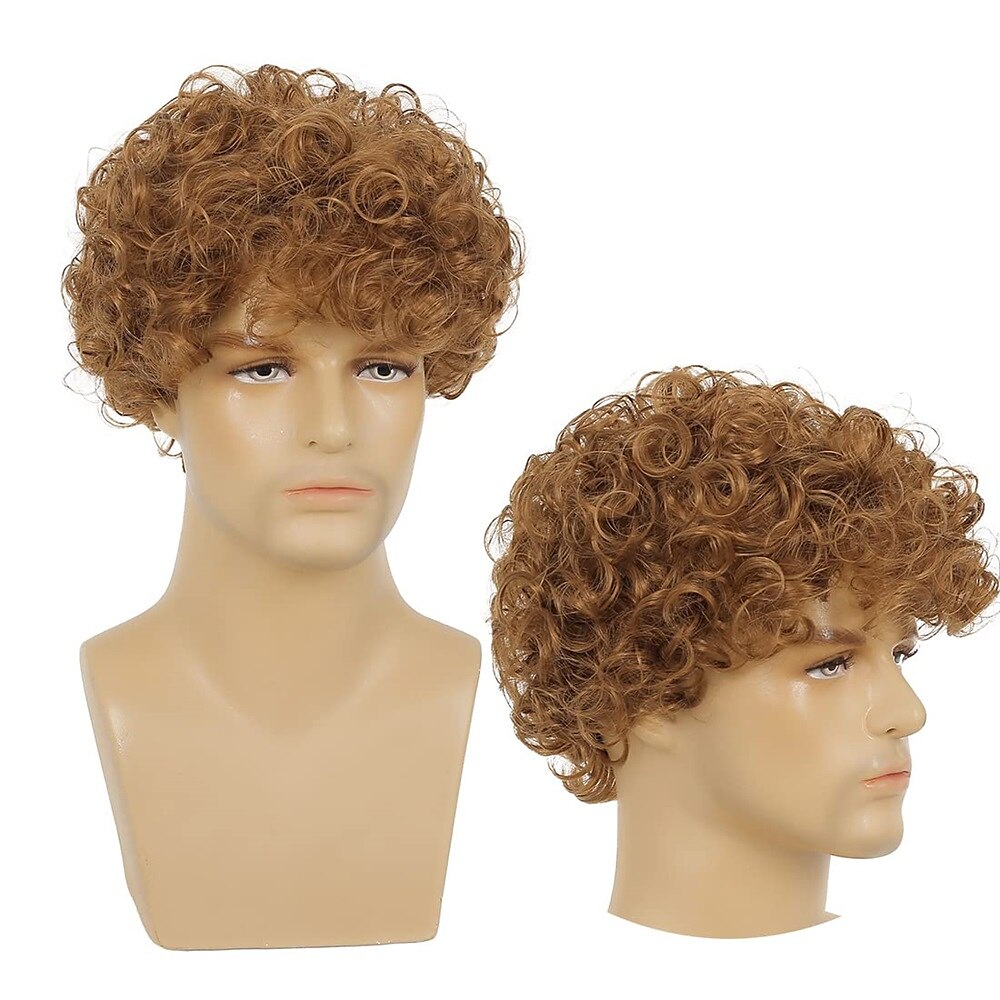 Mens Short Curly Black Wig with Bang Synthetic Cosplay Costume Party Natural Hair Wig 2025 - $24.99 –P8