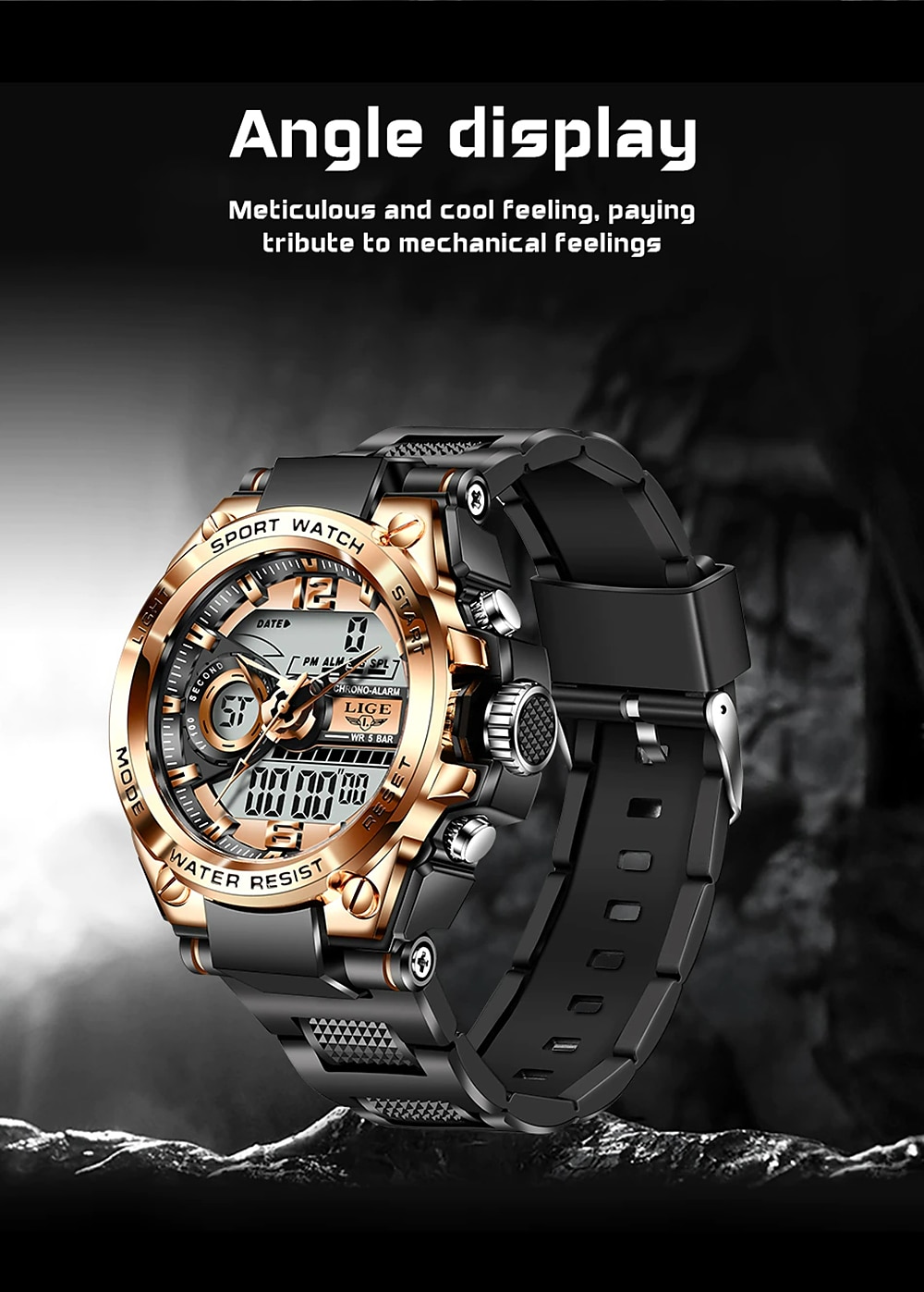 LIGE Mannen Digitale Horloge Chronograaf Militaire Sport Waterdicht Dubbele Weergave Kalender Chronograaf Waterdichte Siliconen Strap Horloge 2026 - $29.99 –P9