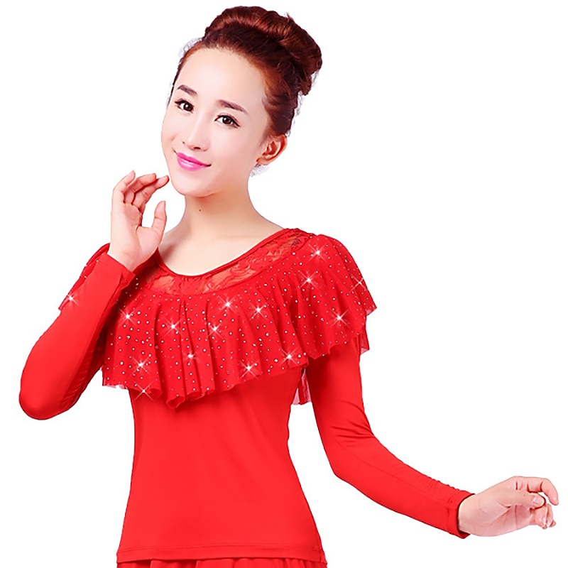 Latindans Ballroom-dans Topp Blonder Ren Farge Tvinning Dame Ytelse Trening Langermet Høy Polyester 2025 - $18.99 –P2