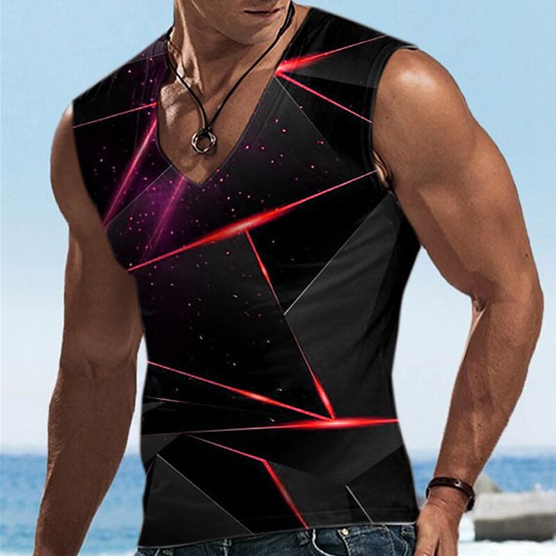 Hombre Graphic Geométrico Top Sin Mangas Camiseta Impresión 3D Escote en Pico Camisa Design Casual Cómodo Diario Vacaciones Noche Amarillo Azul Piscina Rojo Primavera verano Ropa S M L XL 2XL 3XL 2025 - $14.99 –P5