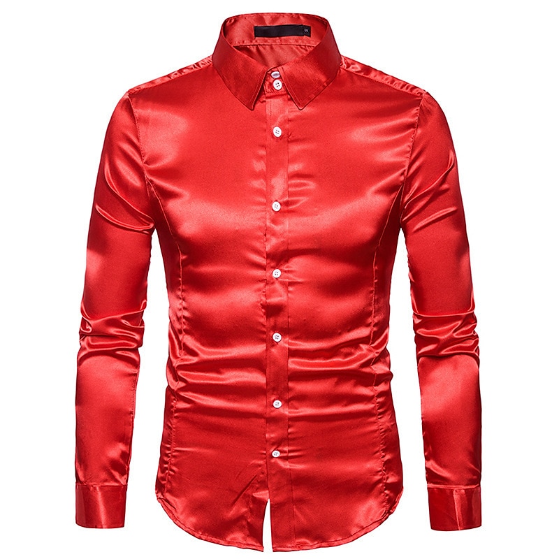 Bărbați Cămașă casual Cămașă cu guler Camașă cu nasturi Cămașă din mătase satinată Gri Deschis Roz Negru Alb Galben Manșon Lung Birou/ Ceremonie / Nuntă Îmbrăcăminte Poliester Casul Zilnic Casual 2026 - $25.99 –P4