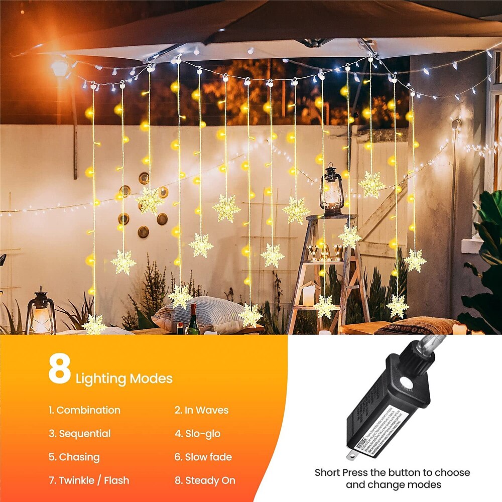 2025年 クリスマススノーフレークストリングライト屋外ソーラー8モード5m 216led 3.5m 96ledリモコン太陽エネルギー24vプラグインストリングライトledガーランドカーテンフェアリーストリングライト庭の軒先パーティーの装飾用  コレクション – $53.99 –P11