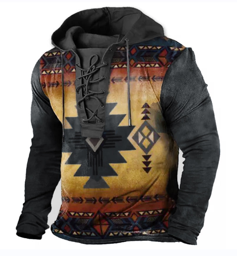 Men's Ethnic Hoodie Hoodies Sweatshirt Pullover Hoodie Sweatshirt Long Sleeve Hooded Sweatshirt Hooded Designer 3D Print Sports & Outdoor Daily Sports Yellow Red Lace up Print Spring & Fall Designer 2025 - $30.99 –P2