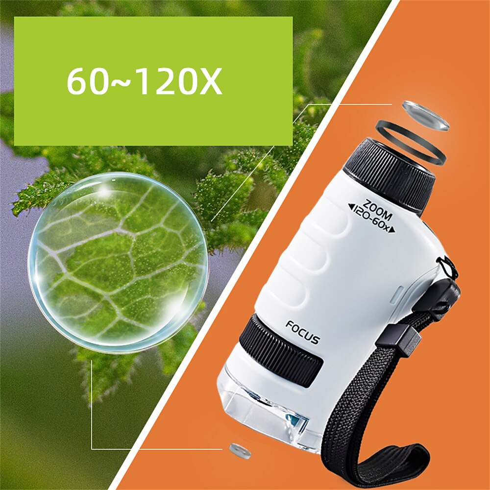 مجموعة مجهر محمول باليد معمل بضوء ليد 60x-120x ألعاب تعليمية للعلوم البيولوجية للأطفال هدية عيد الميلاد 2025 - $29.99 –P9