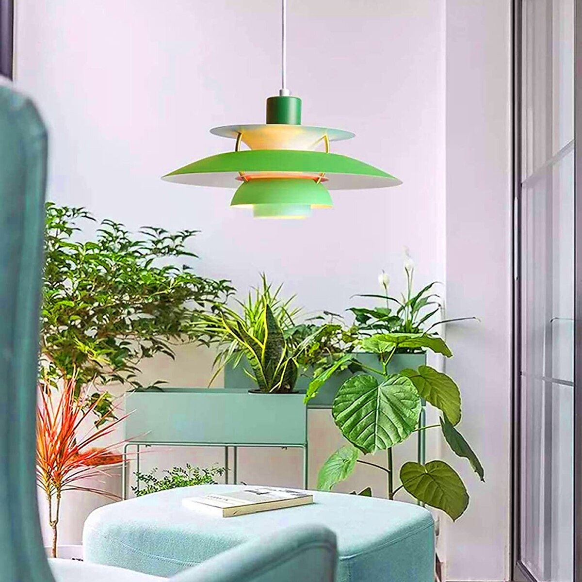 lampada a sospensione a led ufo, lampade a sospensione moderne per camera da letto di colore lampada a sospensione in alluminio e26 base lampada a sospensione a lunghezza regolabile per soggiorno del 2025 a $279.99 –P8