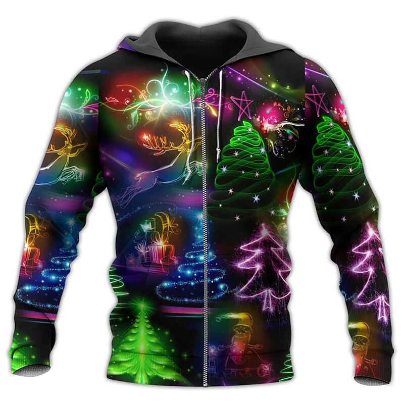 Sweat à capuche 3D Père Noël pour homme, veste entièrement zippée, noir, jaune, rouge, violet, imprimé graphique Père Noël, fermeture éclair moche, imprimé sport&amp;extérieur quotidien de 2025 ? $28.99 –P5