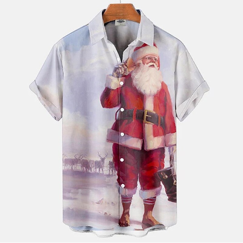 Herr Skjorta jultomten Grafiska tryck Nedvikt Grön Svart Blå Purpur Marinblå 3D-tryck Jul Gata Kort ärm Button-Down Mönster Kläder Mode Designer Ledigt Mjukt 2025 - $24.99 –P4