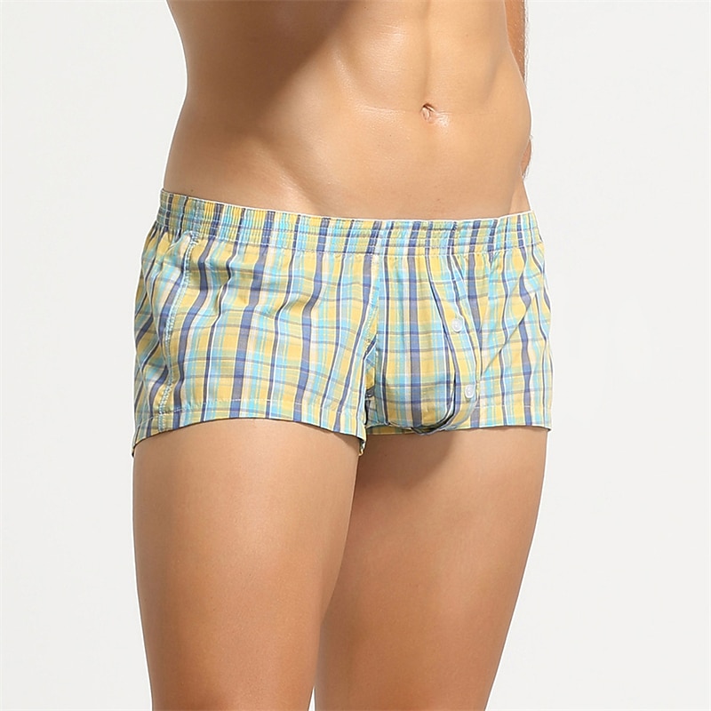 Per uomo 1 confezione Biancheria intima Mutandine di base Boxer Slip Cotone Elastene Antiparassitario A prova di perdita A quadri Vita normale Giallo Blu del 2025 a $11.49 –P8