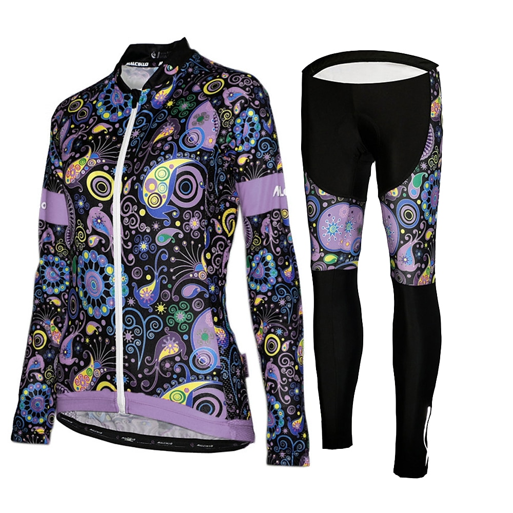 Mujer Manga Larga Maillot de Ciclismo con Mallas Invierno Malla Licra Poliéster Verde Negro Morado Flores Botánica Gracioso Bicicleta Camiseta / Maillot Medias / Mallas Largas Resistente a los rayos 2026 - $43.99 –P6