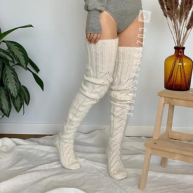 Women's Stockings Thigh-High Crimping Socks Winter Tights Thermal Warm High Elasticity Hole Winter Black Pink Grey One-Size 2025 - $18.99 –P11