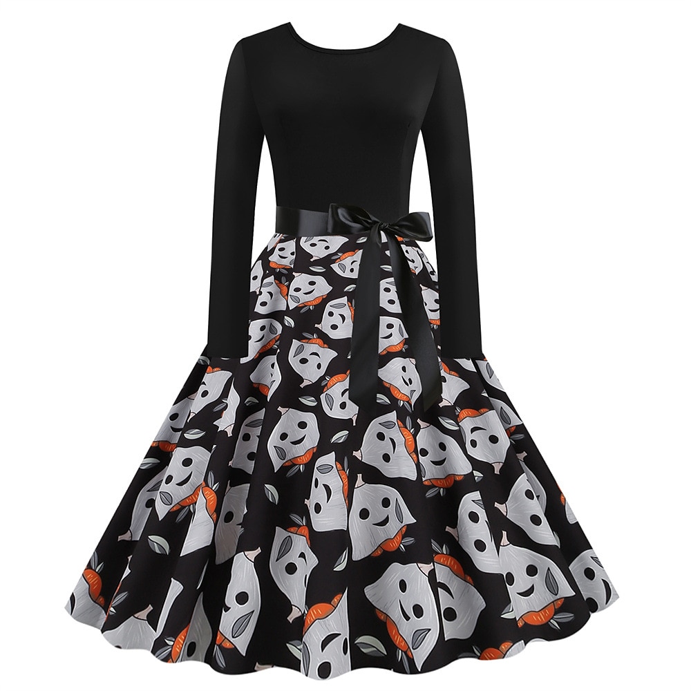 Jaren '50 Retro vintage Over de knie Jurken Swing Jurk Flare Jurk Lange Mouwen Halloween Wijd uitlopend Schommel Kostuum Dames Halloween Halloween Volwassenen Kleding 2026 - $27.99 –P9