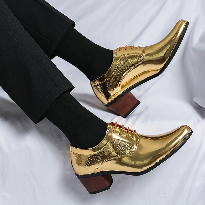 Herre Oxfords Derby-sko Pen sko Hevende Sko Lakksko Klassisk Fritid Daglig Kontor og karriere PU Snøring Gull Vår Høst 2025 - $54.99 –P2