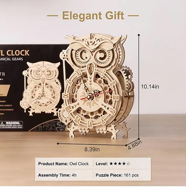 3D Wooden Puzzle For Adults Owl Clock Model Kit Desk Clock Home Decor Unique Gift For Kids On Birthday/Festival Day 2025 - $55.99 –P11