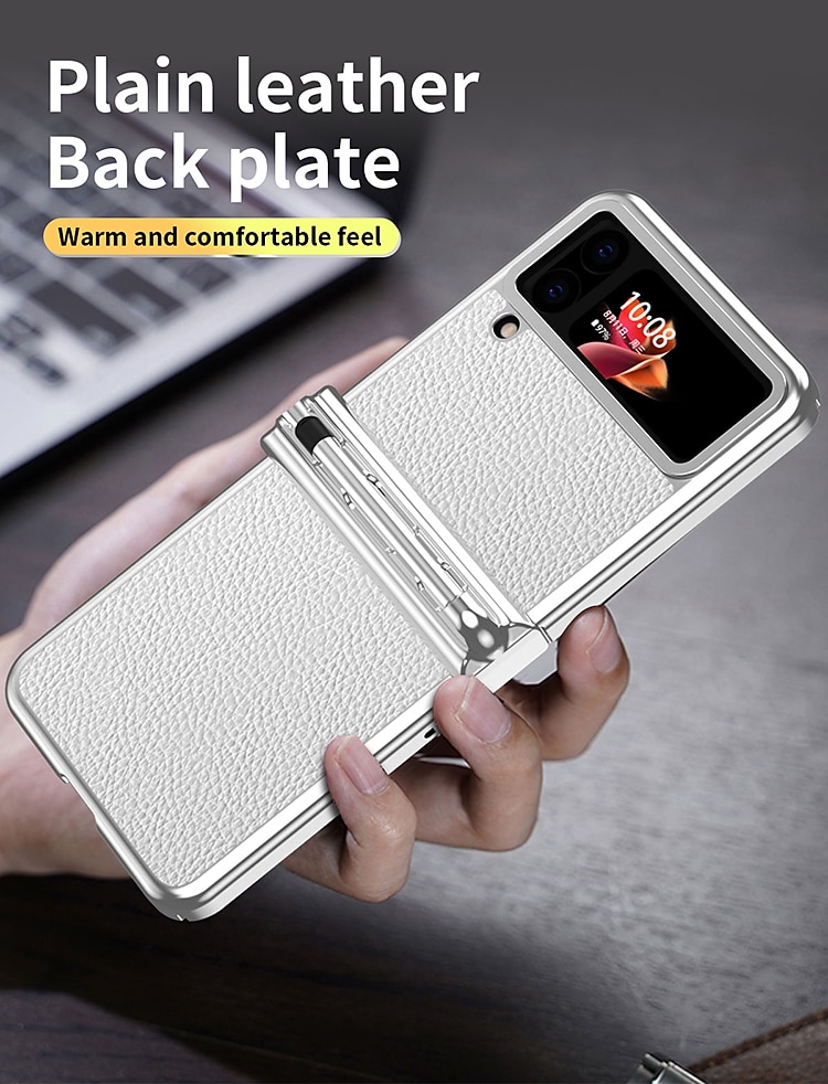 Phone Case For Samsung Galaxy Z Flip 5 Z Flip 4 Z Flip 3 Back Cover Bumper Frame Pencil Holder Plating Solid Colored PC PU Leather 2025 - $21.99 –P2