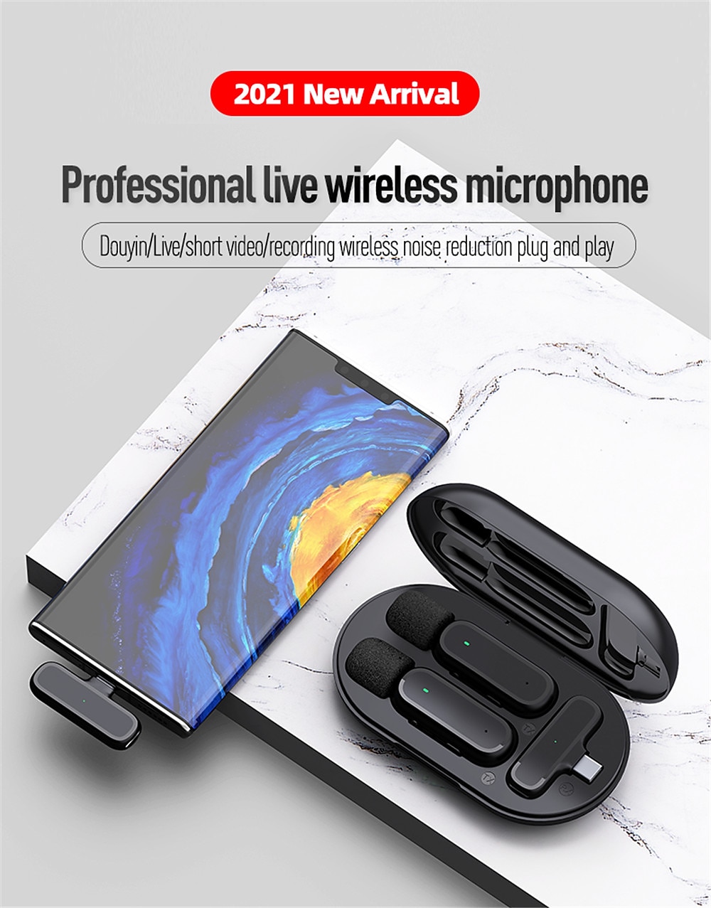 Wireless Lavalier Microphone Noise Cancelling Audio Video Recording for iPhone/iPad/Android/Xiaomi/Samsung Live Game Mic 2025 - $51.99 –P1
