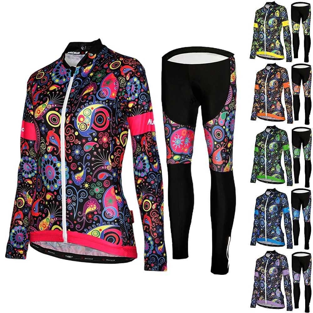 Mujer Manga Larga Maillot de Ciclismo con Mallas Invierno Malla Licra Poliéster Verde Negro Morado Flores Botánica Gracioso Bicicleta Camiseta / Maillot Medias / Mallas Largas Resistente a los rayos 2026 - $43.99 –P8