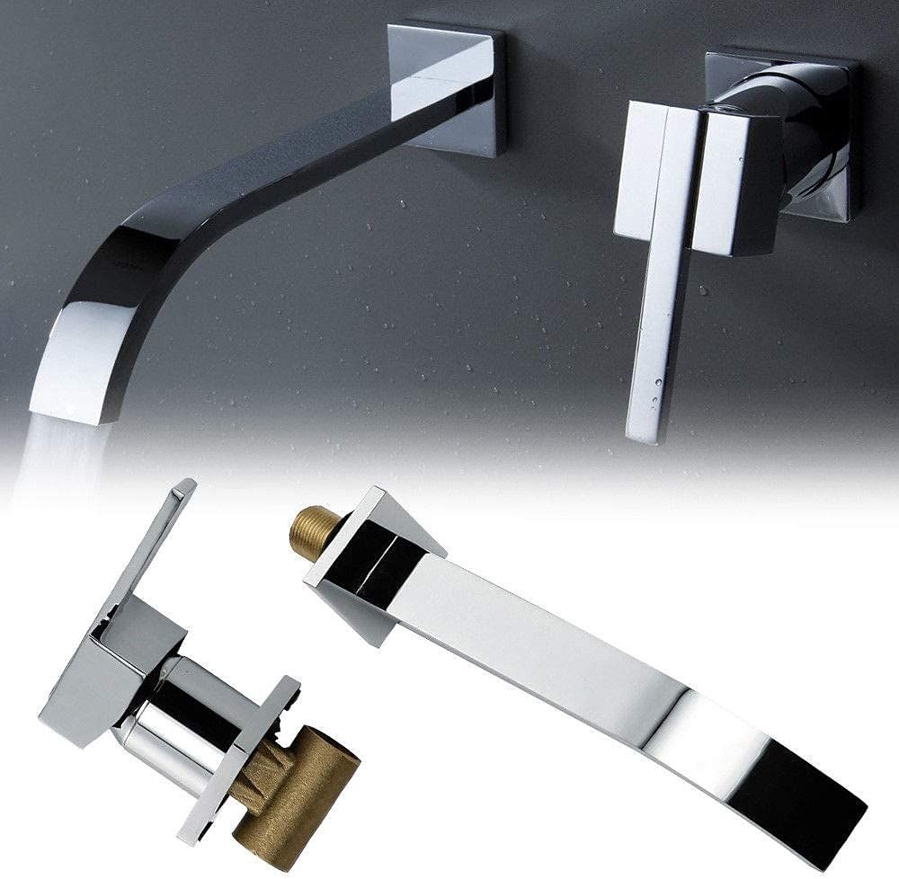 Grifos para lavabo de baño, cascada de latón, estilo moderno, montaje en pared, monomando, dos orificios, acabado cromado, grifo de baño con interruptor frío y caliente 2025 - $72.99 –P3