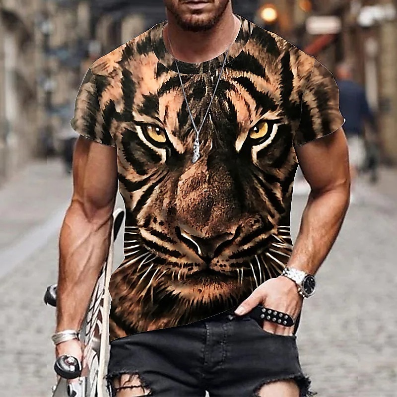Herre Unisex Dyr Tiger Grafiske trykk T skjorte Kortermet T skjorte 3D-utskrift Crew-hals Skjorte Designer Fritid Stor og høy Daglig Ferie Svart Hvit Gul Sommer Klær S M L XL XXL 3XL 4XL 2025 - $17.99 –P3