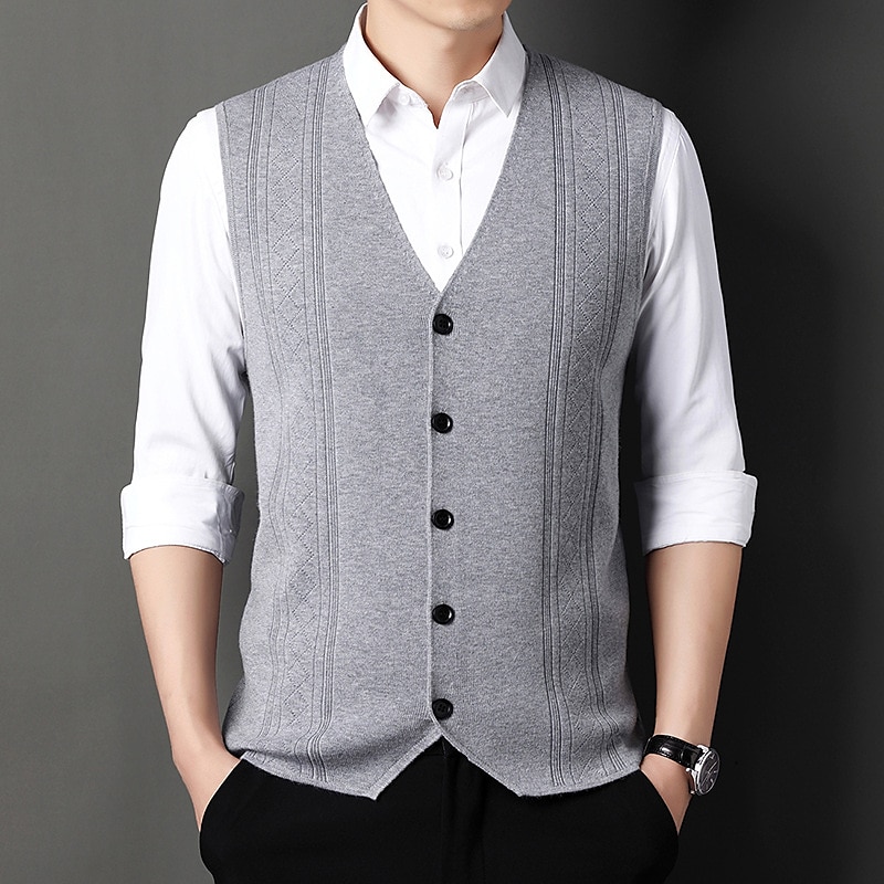 Herren Pullunder Kleid Pullover Wollpullover Gerippt Stricken Strick Streifen V Ausschnitt Moderne zeitgenössische Koreanisch Freizeitskleidung Ausgehen Bekleidung Ärmellos Frühling & Herbst Schwarz 2025 - $35.99 –P12