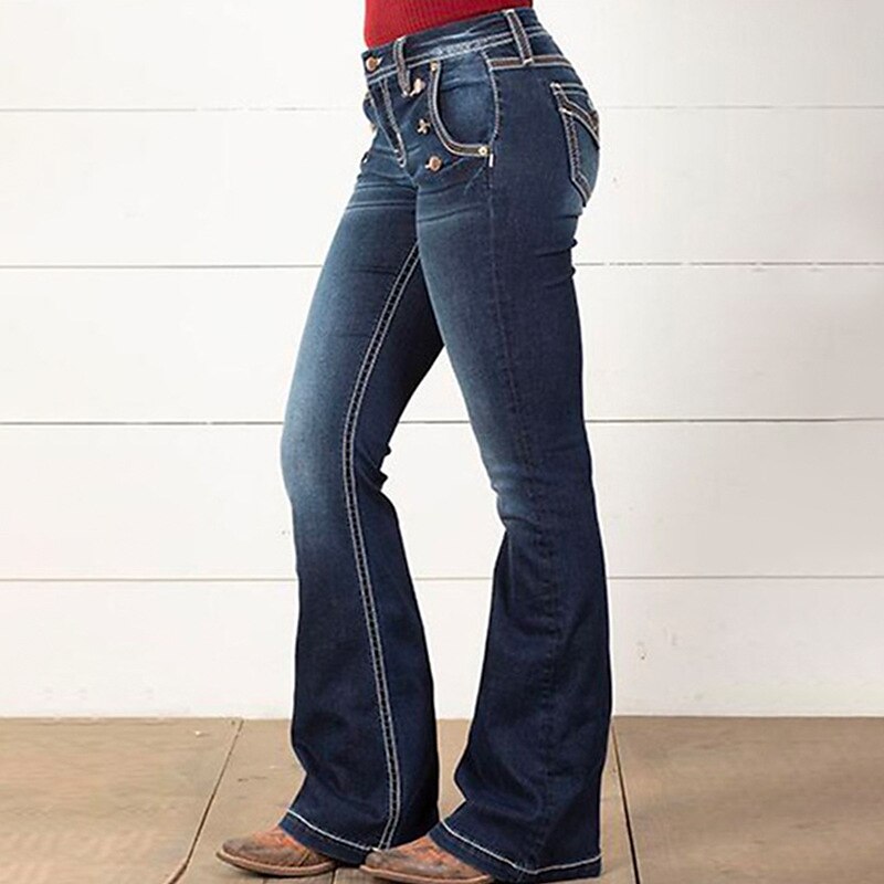 Women‘s Low Rise Jeans Bootcut Pants Trousers Full Length Denim Side Pockets Stretchy Mid Rise Fashion Casual Office Vacation Navy S M 2023 - US $39.99 –P1