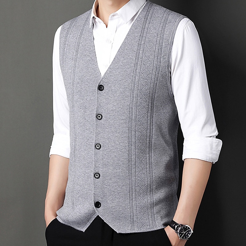 Herren Pullunder Kleid Pullover Wollpullover Gerippt Stricken Strick Streifen V Ausschnitt Moderne zeitgenössische Koreanisch Freizeitskleidung Ausgehen Bekleidung Ärmellos Frühling & Herbst Schwarz 2025 - $35.99 –P13