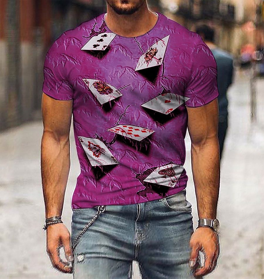 Férfi 3D Póker Póló Rövid ujjú póló 3D nyomtatás Kerek Ing Szüret Dizájn Alkalmi Parti Napi Fekete Sárga Arcpír rózsaszín Ruházat Extra méret S M L XL XXL 3XL 4XL 2025 - $17.99 –P7