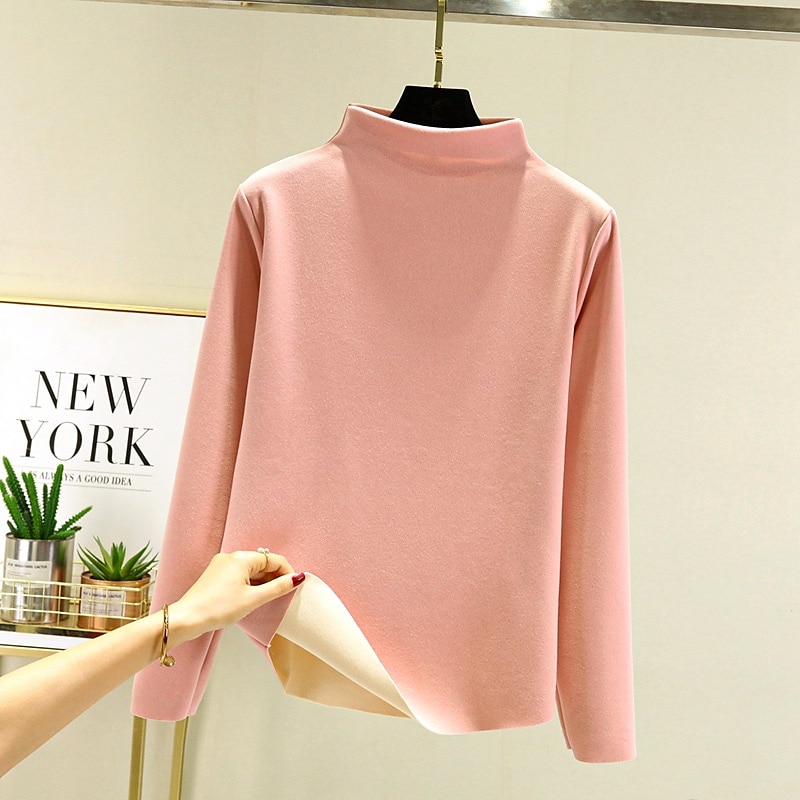 Per donna Maglieria intima Camicia di fondo Tinta unica Caldo sfocato Pile Sherpa Manica lunga A collo alto Collo di pile Top regolari Strada Informale Nero Giallo Rosa Blu marino Cachi Autunno del 2025 a $15.99 –P4
