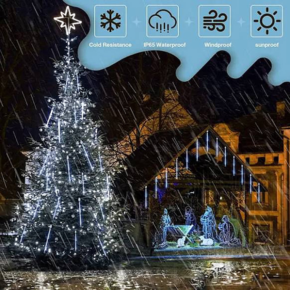 meteorregn regnlys 8 rør 30cm 50cm 384led 192led (11,8 "/ 19,7") strenglys utendørs vanntett til jul bryllupsfest dekorasjon 1 pakke 3 pakker 2025 - $17.49 –P11