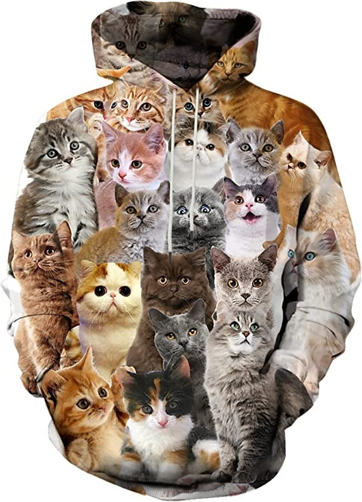 Hombre Graphic Caricatura Gato Sudadera Sudaderas Activo Estilo lindo Manga Larga Con Capucha Diario Azul vaquero Negro Bolsillo delantero Diseñador 2025 - $29.99 –P6