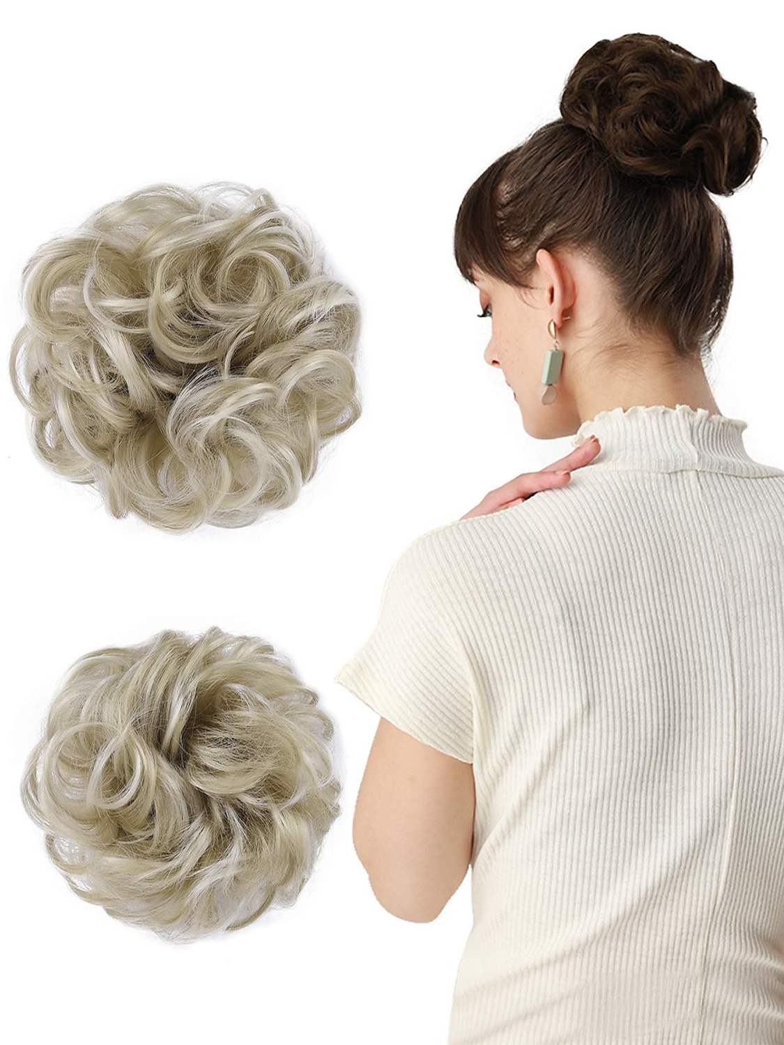 2pcs chignon désordonné chignon bouclé ondulé extensions de queue de cheval postiches cheveux chouchous wraps chignon pour femmes filles (plus chignon limité avec une longueur de cheveux plus longue de 2025 ? $18.49 –P16