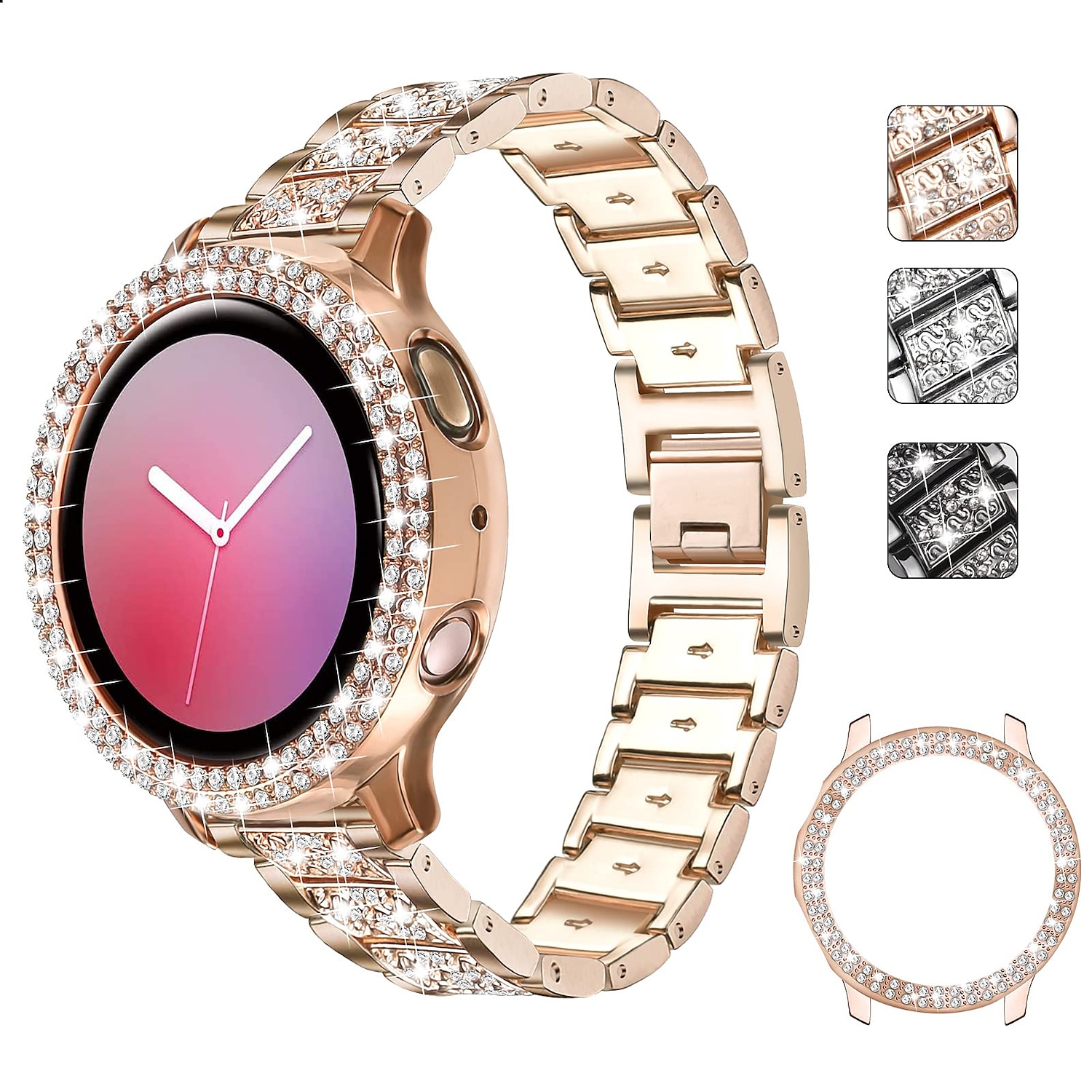 Ремешок для часов для Samsung Galaxy Watch 5 40/44mm Watch 4 Classic 42/46mm Watch 4 40/44mm Часы Актив 40мм Нержавеющая сталь Стразы Замена Ремень с чехлом Блестящий бриллиант Ювелирный браслет 2025 - $17.99 -P8
