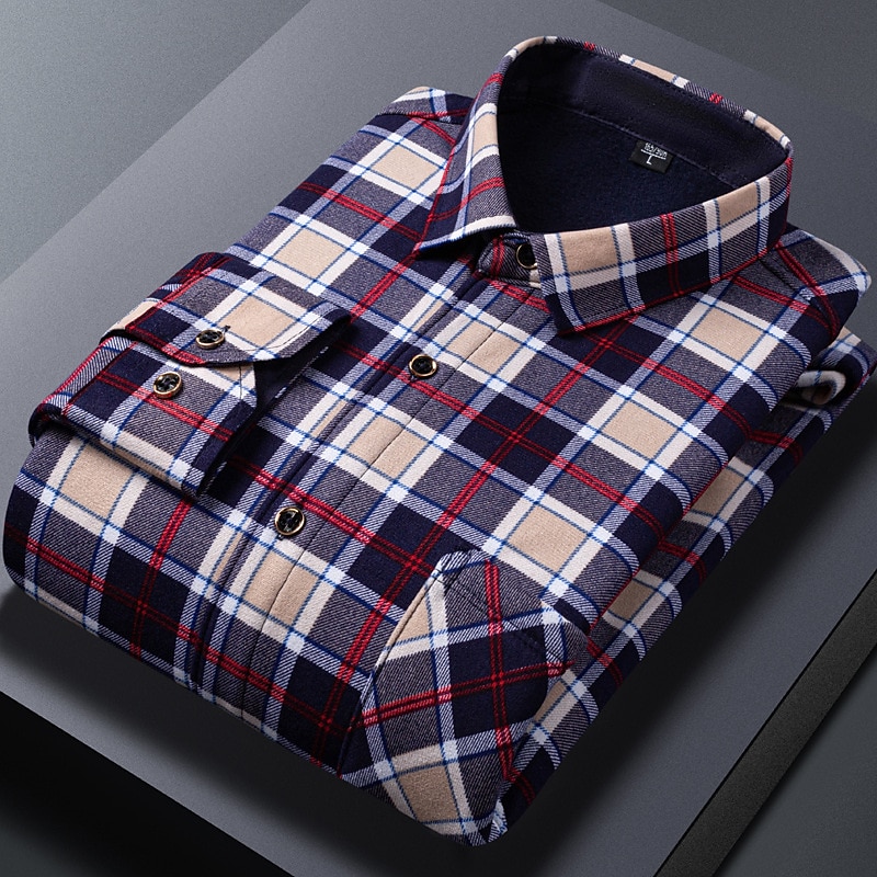Voor heren Overhemd Geruit overhemd Shirt met kraag Fleeceshirt Overhemd met knopen Ruitjes Bruiloft Buiten A B C D Lange mouw Strijkijzer Winter Kleding 2025 - $29.99 –P4