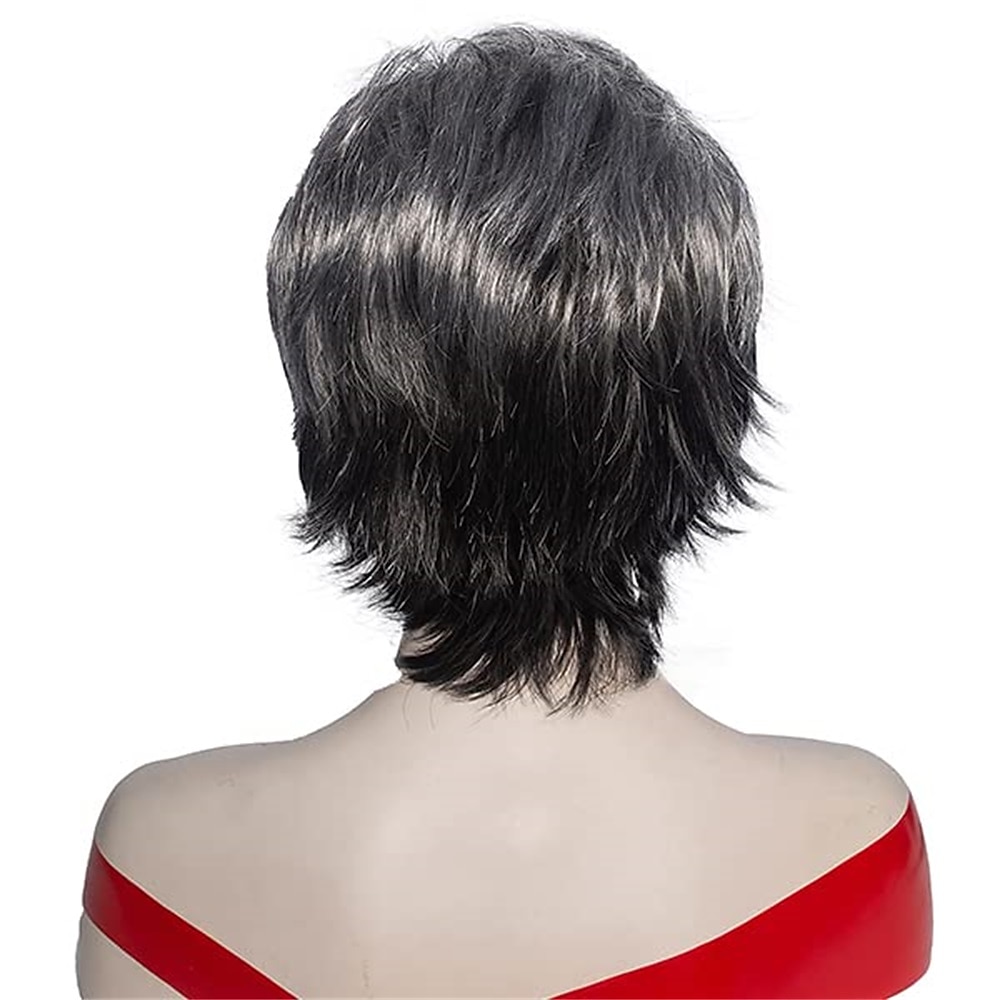 parrucche corte grigie pixie cut per donna capelli sintetici a strati parrucca grigia mista con frangia bianca parrucche ondulate naturali per vecchia signora del 2025 a $24.99 –P1