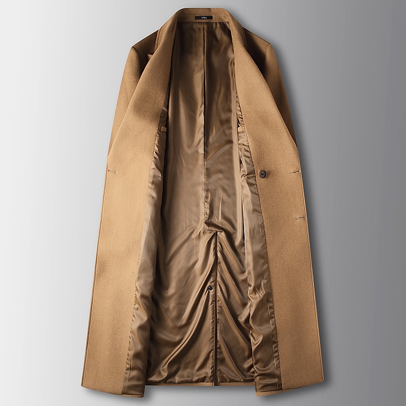 Herr Vinterkappa Yllekappa Peacoat Dagliga kläder Semester Höst Vinter POLY Håller värmen Utomhus Ytterkläder Kläder Mode Uppvärmning Solid färg Ficka Nedvikt Dubbelknäppt 2025 - $108.99 –P3