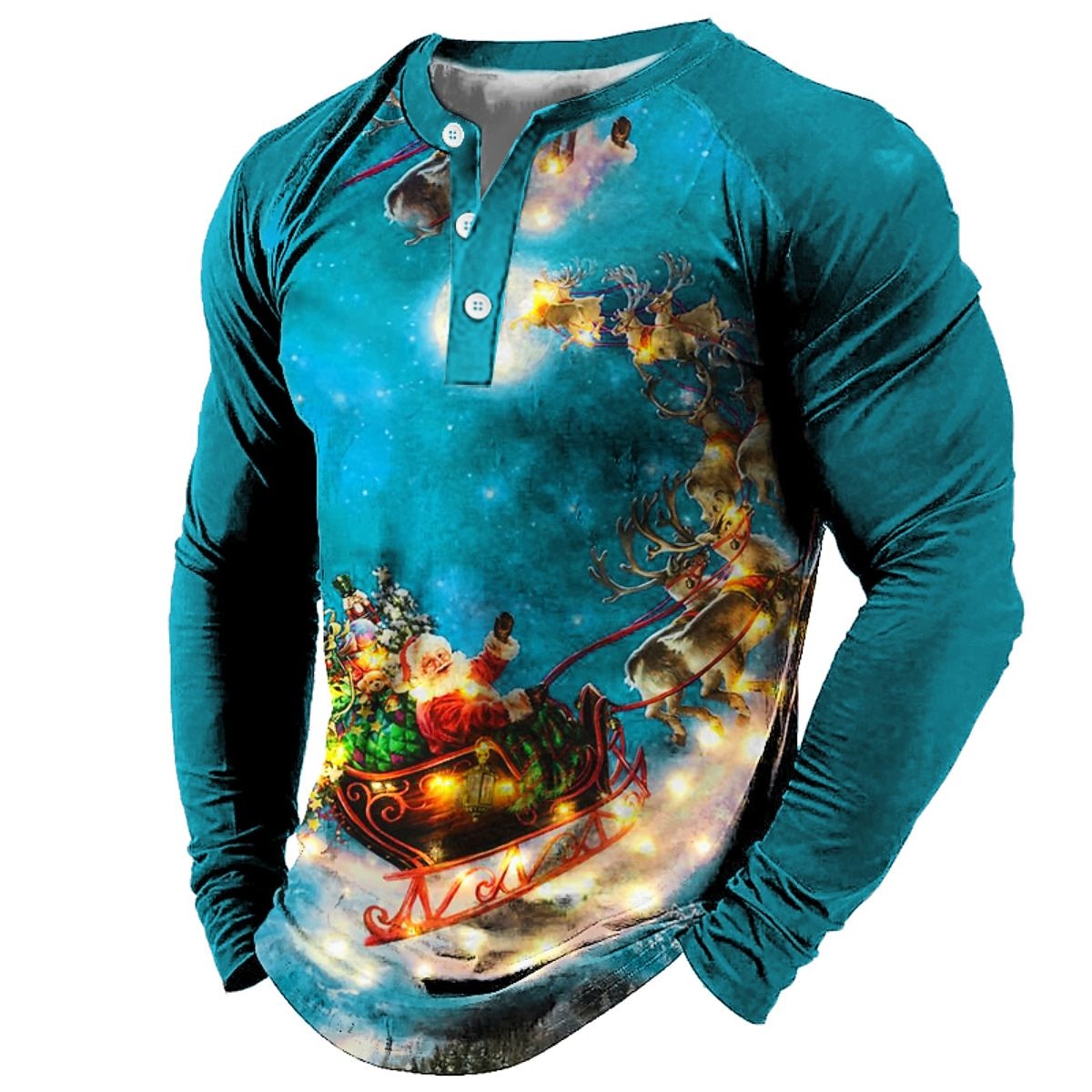 t koszula męska koszulka henley t koszula tee tee graficzny święty mikołaj henley morski błękit zielony czarny niebieski fioletowy 3d drukuj na zewnątrz z długim rękawem patchwork zapinana na guziki 2025 - $24.99 –P9