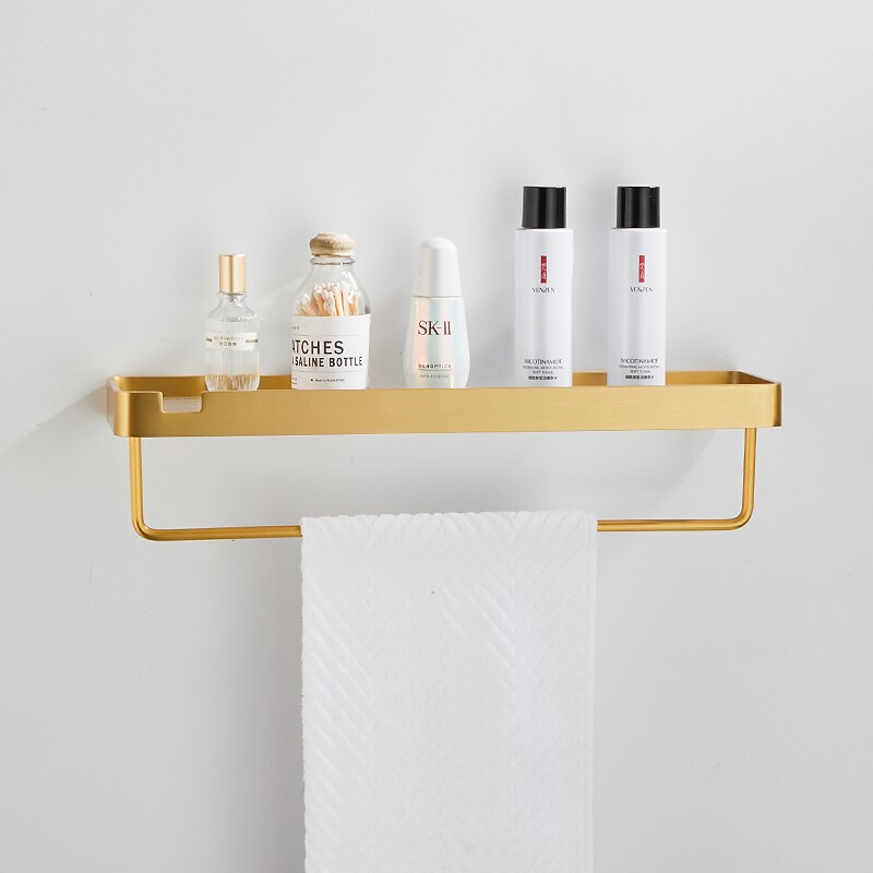 Bathroom Shelves Wall Mounted Golden Storage Organizer Rack Bathroom Kitchen Bathroom Hardware Pendant Bathroom Shelf Space Aluminum Acrylic Shower Rack Corner Shelf Square Bath Shower Shelf(Golden,Black) 2025 - $52.99 –P5