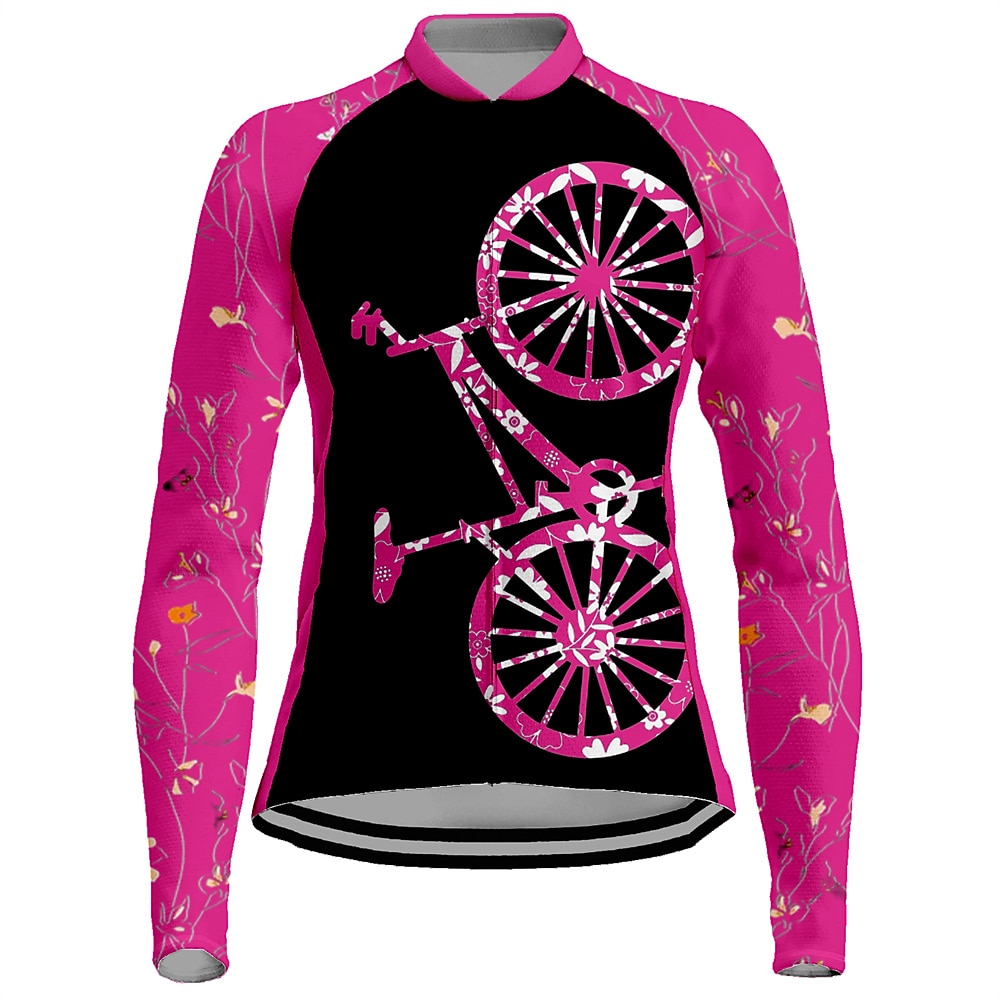 Women's Cycling Jersey Graphic Funny Long Sleeve Bike Jersey Top with 3 Rear Pockets Mountain Bike MTB Road Bike Cycling Quick Dry Reflective Strips Back Pocket Moisture Wicking Sports Rose Red 2026 - $34.99 –P5