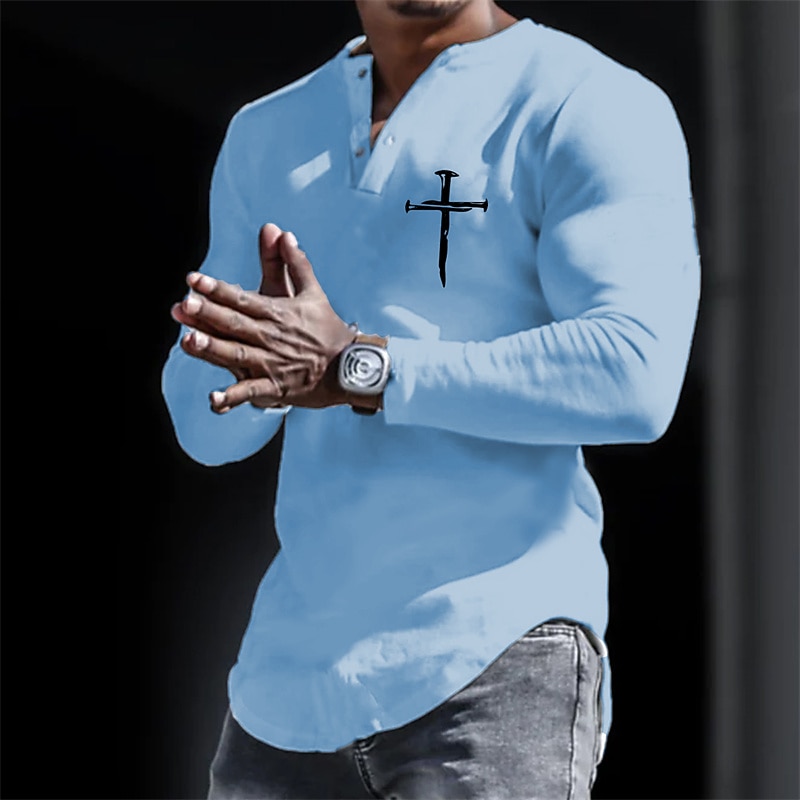 Per uomo Maglia Henley Maglia cool Camicia a Maniche Lunghe Manica Lunga Henley Primavera & Autunno Stampe Grafiche Croce Designer Casual Confortevole Stampato Bottonato Streetwear Sportivo Ferie del 2026 a $26.99 –P3