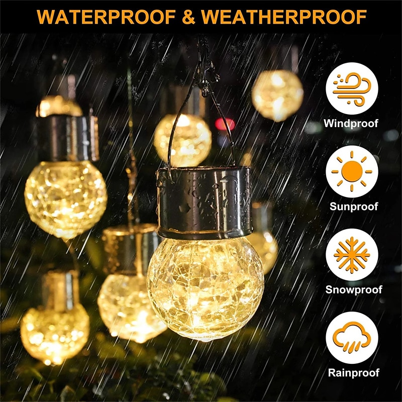 Christmas Outdoor Cracked Glass Solar Lights, Solar Garden Lights Waterproof LED Hanging Globe Lights for Christmas Outdoor Garden & Patio Christmas Decor 2025 - $15.99 –P6