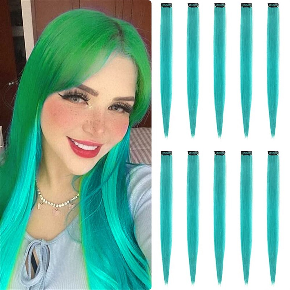 22 inch Colored Hair Extensions Straight Hairpiece Multi-colors Party  Highlights Clip in Synthetic Hair Extensions for Kids Girls (10 PCS Teal  Blue) 2023 - $16.49