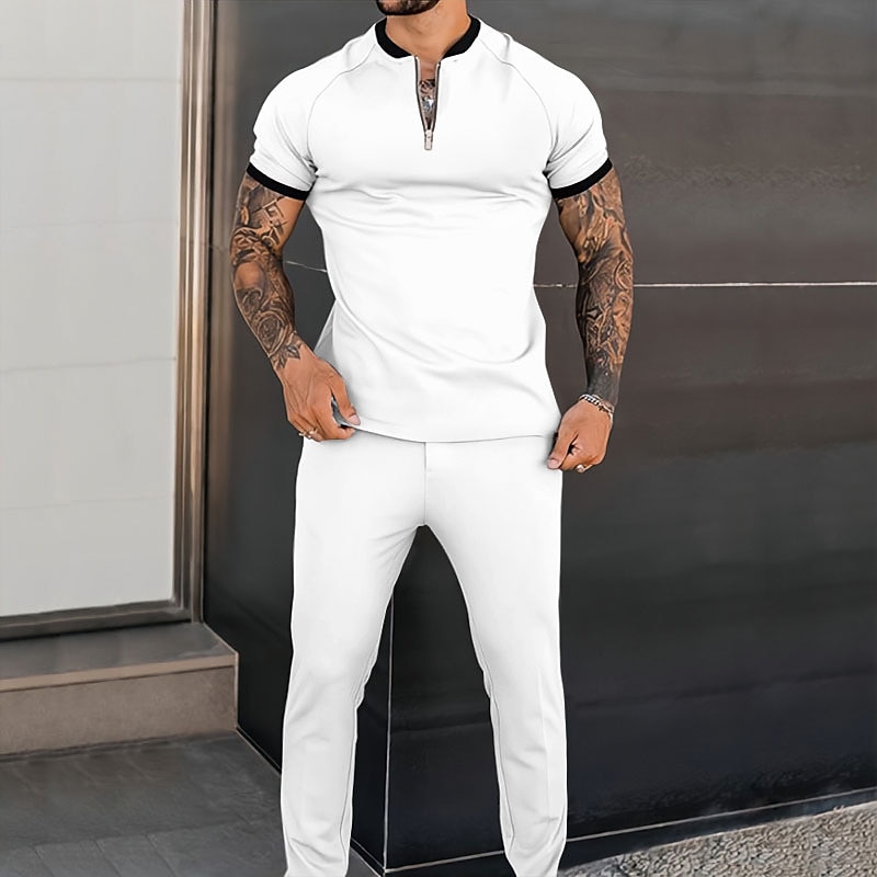 Férfi Póló öltönyök Tracksuit Teniszing Rövidnadrág és póló szett Rövid ujjú Henley Tavasz & Ősz Sima Sportok Dizájn Klasszikus 2 db Szabadtéri Utca Napi Fekete Fehér Poros Rózsa Férfi felső póló 2025 - $32.99 –P3