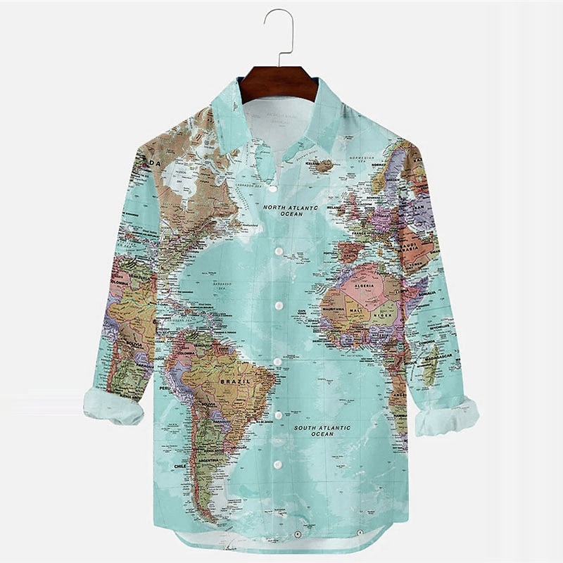 Herr Karta Skjorta Knapp upp skjorta Långärmad Vintage Mode Designer Utomhus Ledigt Helgdag Höst vinter Nedvikt Mönster Button-Down Ljusrosa Blå Grön Kaki 2025 - $26.99 –P3