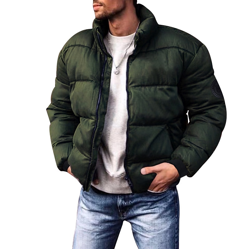 2025年 男性用 冬物コート 冬物ジャケット パフジャケット カーディガン ポケット ジッパーポケット お出かけ カジュアル／普段着 ハイキング 防風 ウォーム 冬 ピュアカラー ブラック ルビーレッド ライトグレー アーミーグリーン パファージャケット  コレクション – $29.99 –P5