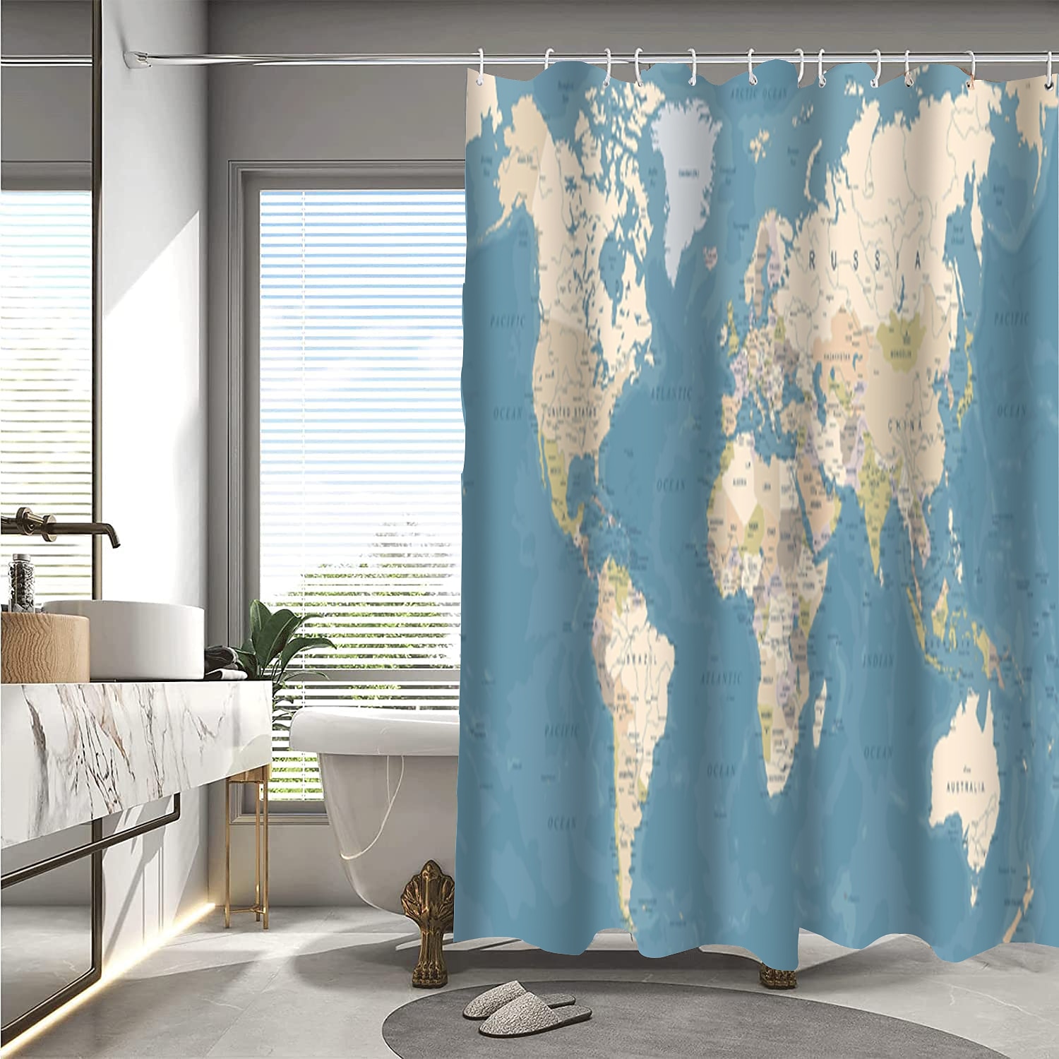 Shower Curtain with Hooks 180cm*180cm(70"*70") Polyester Washable Waterproof World Map Pattern 2025 - $27.99 –P2