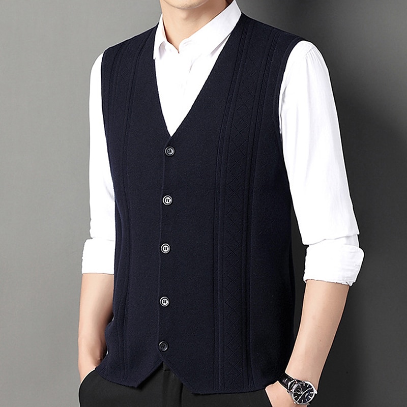 Herren Pullunder Kleid Pullover Wollpullover Gerippt Stricken Strick Streifen V Ausschnitt Moderne zeitgenössische Koreanisch Freizeitskleidung Ausgehen Bekleidung Ärmellos Frühling & Herbst Schwarz 2025 - $35.99 –P7