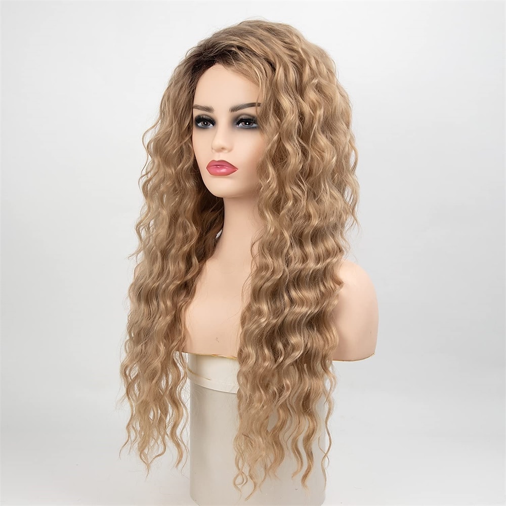 parrucca ondulata lunga riccia ombre parrucche biondo platino per le donne capelli sciolti ondulati parrucche sintetiche resistenti al calore glueless per l'uso quotidiano delle feste del 2025 a $31.99 –P11