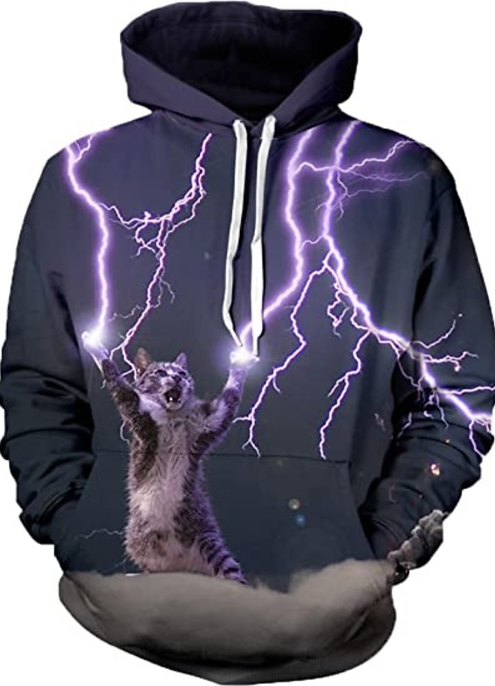Hombre Graphic Caricatura Gato Sudadera Sudaderas Activo Estilo lindo Manga Larga Con Capucha Diario Azul vaquero Negro Bolsillo delantero Diseñador 2025 - $29.99 –P2
