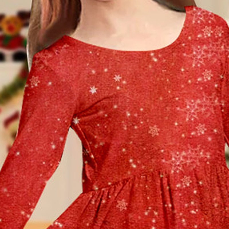 Lasten tyttöjen joulumekko mekko lumihiutalemekko lumihiutale pitkähihainen joululahjat rento pyöreä kaula-aukko ihana päivittäinen polyesteri polven yläpuolella oleva arkimekko kelluva mekko A-linjainen mekko syksy talvi 4-12 vuotta 2025 - $15.99 –P4